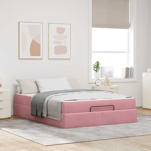 vidaXL Bettgestell mit Matratze 2 pcs Rosa Samt 3399575