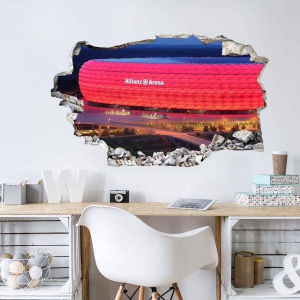 K&L Wall Art Wandtattoo 3D Wandtattoo Fußball FC Bayern München Aufkleber FCB Allianz Arena, Mauerdurchbruch Wandbild selbstklebend