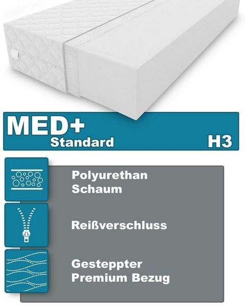 Kaltschaummatratze Matratze MED+ Standard Kaltschaum Rollmatratze H3 10 cm 70 x 200 cm, KingMatratzen, 10 cm hoch