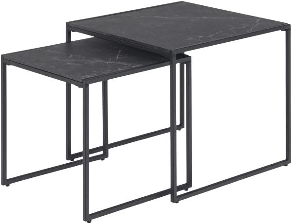 Infinity 2 Stk. Couchtisch Set Marmor Print schwarz Holz Beistelltisch Tisch
