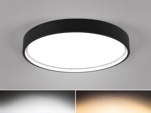 Flache LED Deckenleuchte DOHA mit 2 Lichtfarben in Schwarz, Ø 45cm