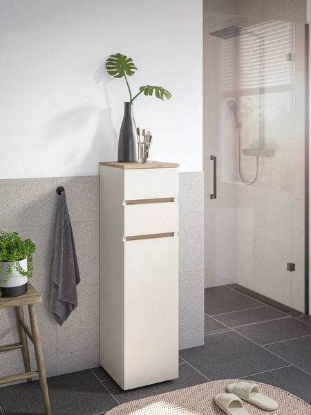 moebel-dich-auf Badkommode LONDRES (Badezimmerschrank Badschrank, mit 1 Tür und 2 Schubkästen, BxH 30x108 cm), in kaschmir oder anthrazit, Absetzung: Cremona Eiche