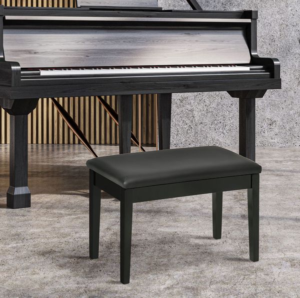 Klavierbank 75 x 35 x 49 cm – schwarz glänzend, mit Kunstlederbezug und Stauraum