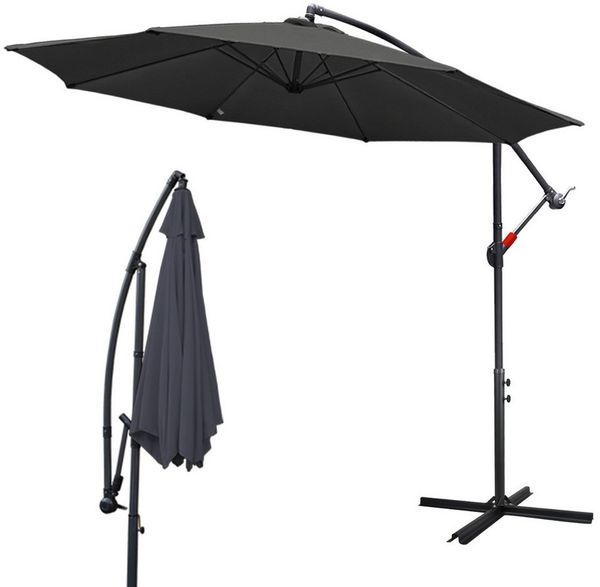 Clanmacy Sonnenschirm Sonnenschirm 350 cm Kurbel Ampelschirm mit Windsicherung Grau