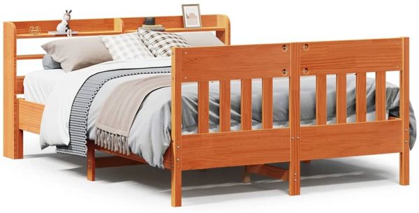Doppelbett, Betten für Erwachsene, Massivholzbett ohne Matratze Wachsbraun 150x200 cm Kiefernholz de3960