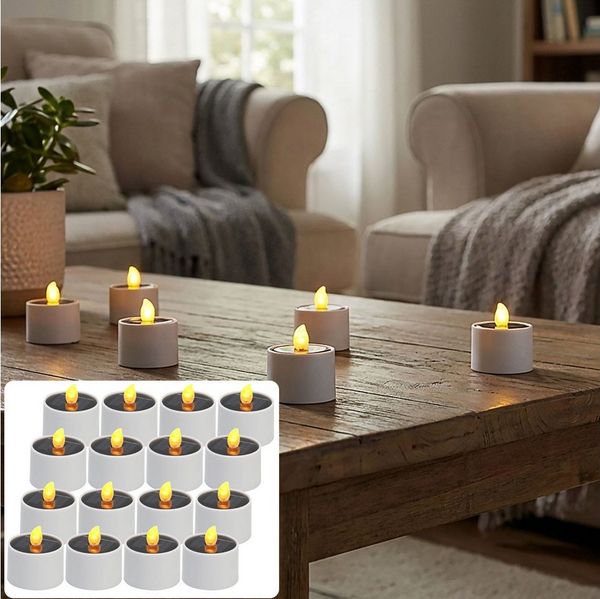 Casativo LED-Teelichter Solar-LED Teelichter IP44 bis 8 St. mit Dämmerungssensor Kabellos, LED fest integriert, warmweiß, Flammen-Effekt als Nachtlicht, ca. 8 Std. Leuchtdauer, Tagesaufladung