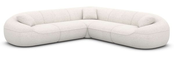 Samtstoff Ecksofa Solmare L Form - Bouclestoff - weiß