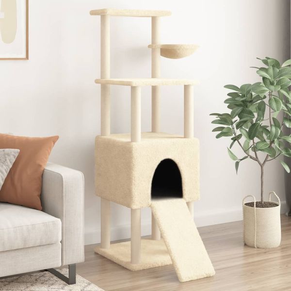 vidaXL Kratzbaum mit Sisal-Kratzsäulen Creme 153 cm 172115