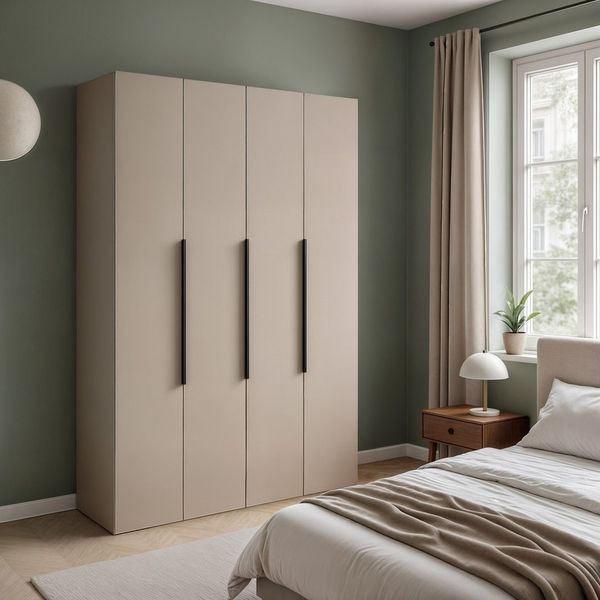 MOEBLO Drehtürenschrank Serena (Modernes, minimalistisches Design mit Vierflügeligen Türen, geräumiger Kleiderstange, mehreren Einlegeböden und robusten Materialien – Perfekt für Schlafzimmer, Garderobe oder Flur Kleiderschrank Schrank Garderobe Schlaf...