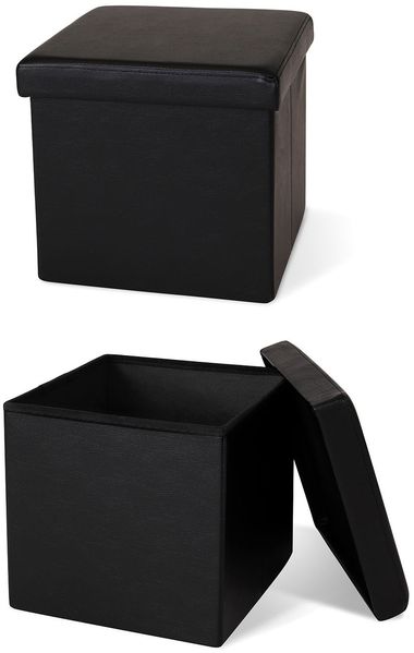 dibea Sitzhocker mit Stauraum, multifunktionaler Hocker aus Kunstleder, pflegeleicht & komfortabel, 38 x 38 x 38 cm, schwarz