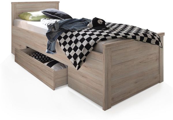 Moebel-Eins Futonbett, LÜTTICH Einzelbett 100x200 cm, Material MDF, Eiche sanremofarbig