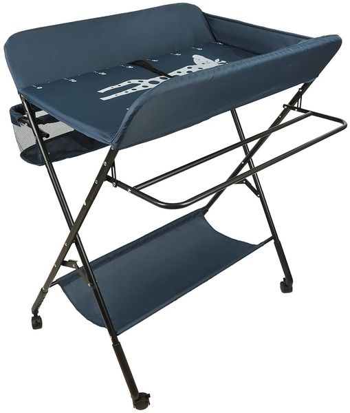 Wickeltisch Klappbarer und tragbarer, Wickelkommode Baby mit Motiv Giraffe, Höhenverstellbar, Wickeltisch mit Rollen Mobiler Wickeltisch, Tragbar Wickeltisch,80 * 66 * 98cm (dunkelblau)