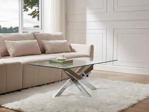 Vente-unique - COSIMA Couchtisch Glas TransparentSilberfarben - B 60 cm x H 45 cm x L 120 cm