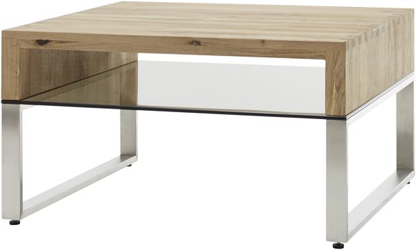 Couchtisch >HILARY< Glasablage, Eiche, Massivholz - 70x39x70cm (BxHxT)