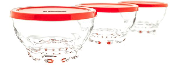 Pasabahce – Glasschalen mit rotem Deckel – 105 mm – 3er-Set