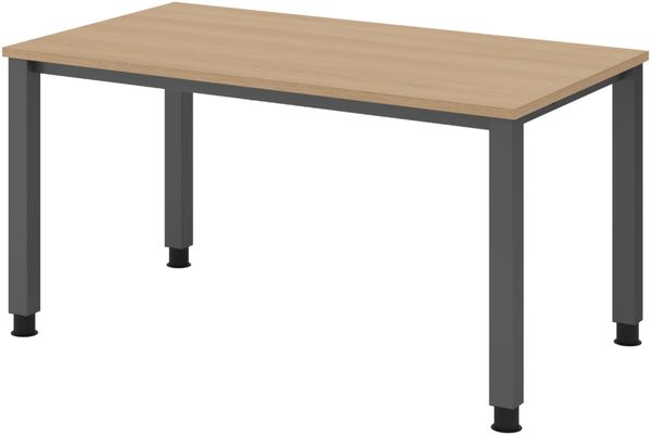 bümö manuell höhenverstellbarer Schreibtisch 140x80 cm in Eiche, Metall-Gestell: Graphit - PC Tisch höhenverstellbar & belastbar bis 140 kg, Büro- und Computertisch, QS-14-E-G