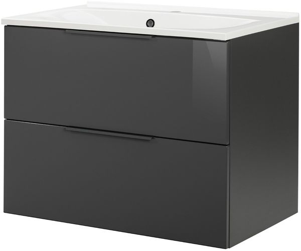 Fackelmann LUNA Badmöbel, 80 cm breit, Schwarz/Anthrazit, Gussmarmor