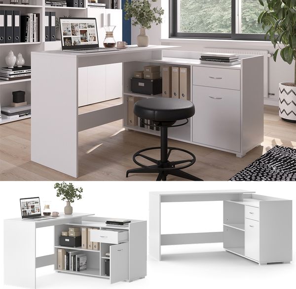 Eckschreibtisch Noira Weiß 135 x 77 cm mit Schublade Vicco Bild 2