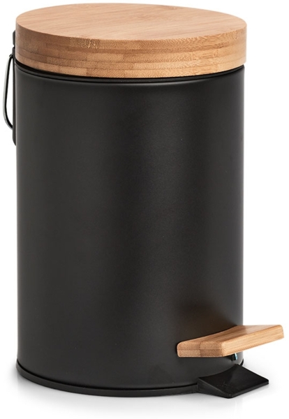 Zeller Treteimer, 3 Liter, Metall schwarz / Bambus natur
