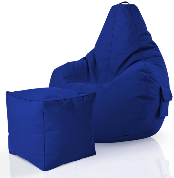 Green Bean® Bean Bag-Sitzsack + Hocker, 2er-Set, waschbar & schmutzabweisend, Polyester / PVC, EPS-Füllung, Blau