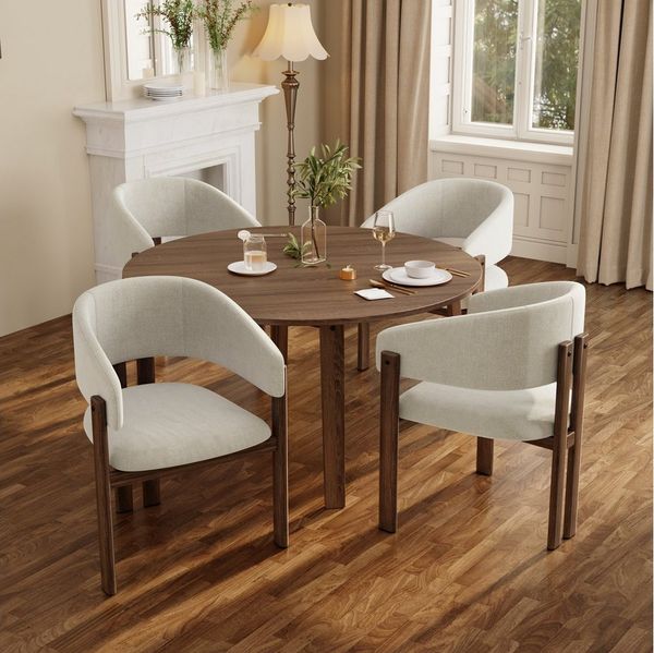 Flieks Polsterstuhl Gestell aus Metall in Holzoptik Walnussfarbe, Bezug aus Leinenstoff (Set, 4 St), 2er Set Esszimmerstühle Armlehnstühle Wohnzimmerstuhl Beige