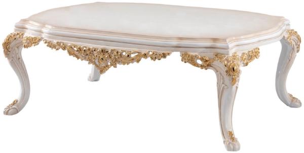 Casa Padrino Luxus Barock Couchtisch Beige / Weiß / Gold - Prunkvoller Wohnzimmertisch im Barockstil - Barockstil Wohnzimmer Möbel - Barock Einrichtung - Barock Möbel - Luxus Möbel im Barockstil