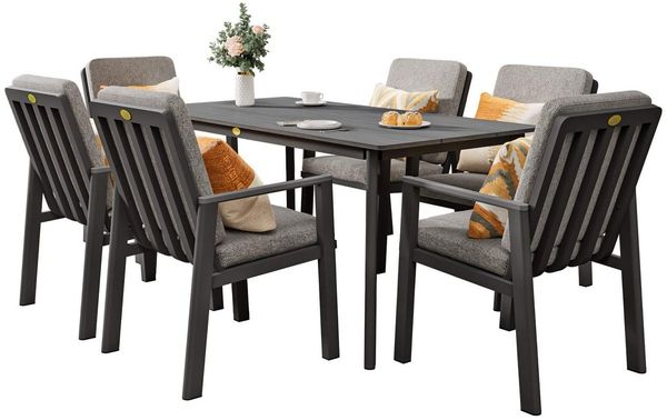 MeXo Gartenlounge-Set Aluminium Gartenmöbel Set, (150 x 80 cm Gartentisch, 7-tlg, mit 6 Stühlen), wetterfeste Essgruppe für Terrasse Balkon Garten