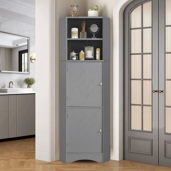 IDEASY Eckschrank Badmöbel,Dreieckiger Schrank, mit zwei Ablagefächern, (offenes Fach mit verstellbarem Einlegeboden, 36.5 x 36.5 x 155 cm) wasserdicht und feuchtigkeitsbeständig, einfach zu montieren