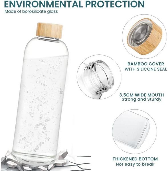 Bugucat Glasflasche 1 Liter Trinkflasche Borosilikat Glas Schutzhülle Bild 3