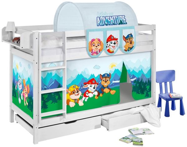 Lilokids Spielbett Etagenbett JELLE 200x90 cm + 2 Lattenroste & Vorhang PAW PATROL Blau