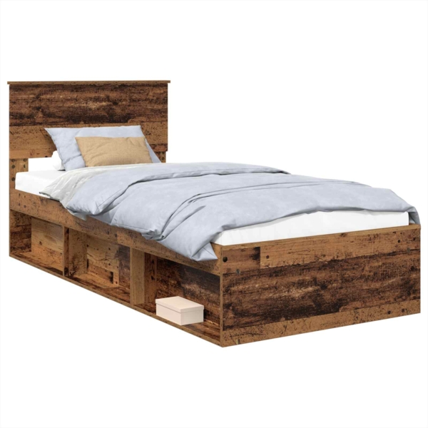 vidaXL Bettrahmen mit Kopfteil Altholz 90x200 cm Holzwerkstoff 3407938