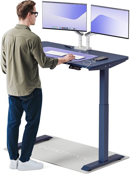 Desktronic HomeOne Elektrisch höhenverstellbarer Schreibtisch 120x60cm Blau/Blau mit Memory-Funktion, Anti-Kollisions Technologie, USB-A und USB-C-Ladeanschlüssen