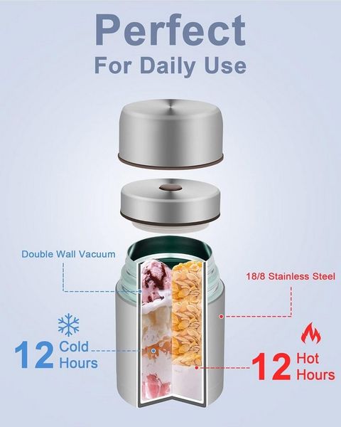 Refined Living Thermobehälter 800 ml Thermobehälter für Essen, Edelstahl Wärmebehälter für speisen, Edelstahl, (Auslaufsicherer Essensbehälter, Speisegefäß für unterwegs, 12 Stunden Heiß, 12 Stunden Kalt, Lebensmittelsicher & BPA-frei, Isolierbecher fü...