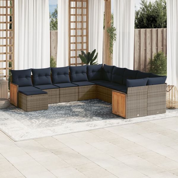 vidaXL 11-teiliges Gartensofa-Set mit Kissen, grau, Polyrattan 3228252