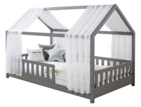 Ticaa Hausbett Kim mit Rausfallschutz aus Kiefer, Kinderbett 120x200, inkl. Tüll-Set, mit Rollrost Bild 6