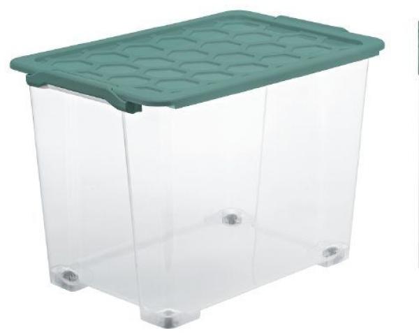 Rotho Aufbewahrungsbox EVO Safe mit Rollen und Deckel 65 L Mistletoe grün