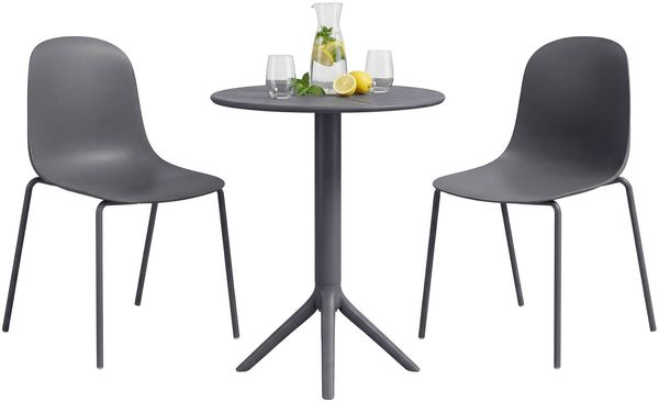 Gartenmöbel-Set ELLA mit 2 Stühlen - 162x60x85cm, Kunststoff, Dunkelgrau | Balkonset Gartenset Tisch mit Stühlen Bistroset Outdoor