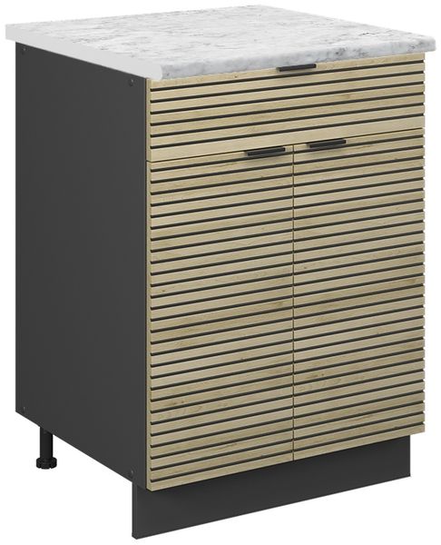 Küchenunterschrank Fame-Line Eiche Paneel 60 cm mit Schublade, AP Marmor Vicco
