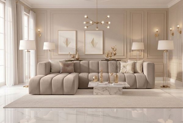 Kaiser Möbel Ecksofa Moderne aus Veloursstoff Salvador Grand L 318 cm, Ecksofa, Tiefe Sitzflächen,Premium-Velours Salvador,Design Soft-Cube