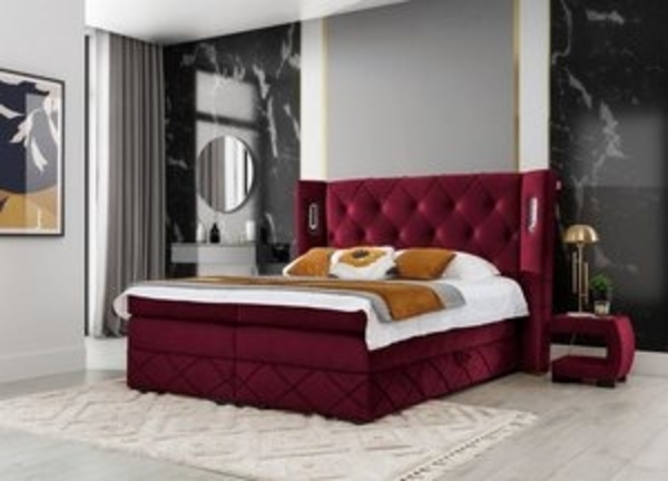 Boxspringbett Schlafzimmerbett ELVIANO 200x200cm Stoff Rot inkl. Ambiente-LED Bild 5
