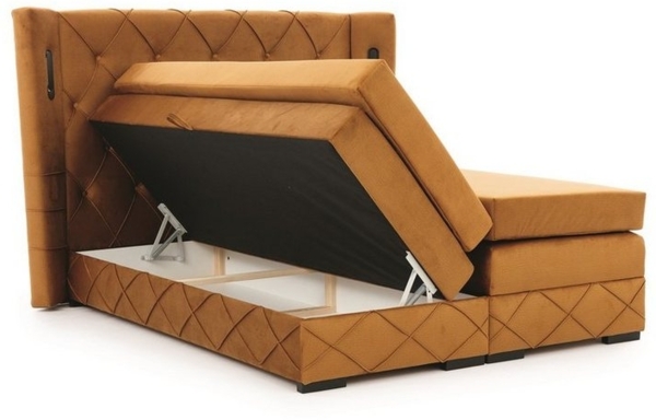 Boxspringbett Schlafzimmerbett ELVIANO 200x200cm Stoff Rot inkl. Ambiente-LED Bild 2