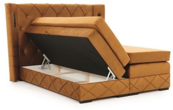 Boxspringbett Schlafzimmerbett ELVIANO 200x200cm Stoff Rot inkl. Ambiente-LED Bild 3