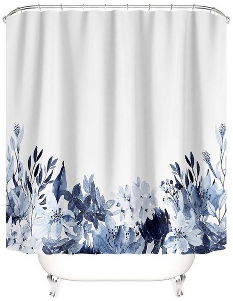 M&W DAS DESIGN Duschvorhang Shower curtains Anti schimmel Waschbar 180x200cm Blauweiß pflanzen