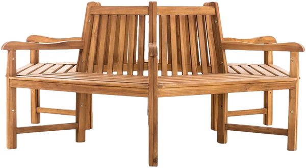 Baumbank NEBEL - Holz Teak 200x200x90 cm | Kreisrunde Sitzbank Mit Lehne Baumbank Gartenbank Für Baum