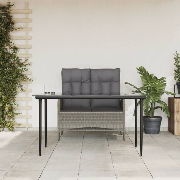 vidaXL 2-tlg. Garten-Essgruppe mit Kissen Grau Poly Rattan 3203501