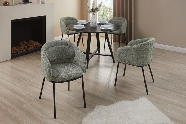 riess-ambiente Esszimmerstuhl FLORENZ grün-beige / schwarz - Strukturstoff, Metall, mit Armlehne (Einzelartikel, 1 St), Retro-Polsterstuhl - ideal für Ess-, Arbeits-, Wohnzimmer und Büro