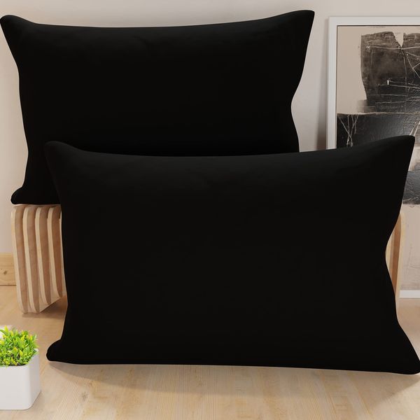 PETTI Artigiani Italiani – 2er-Set Kissenbezüge 50x30 cm aus Mikrofaser, Zierkissenbezüge für Schlafzimmer & Sofa, Uni Schwarz, 100 % Made in Italy