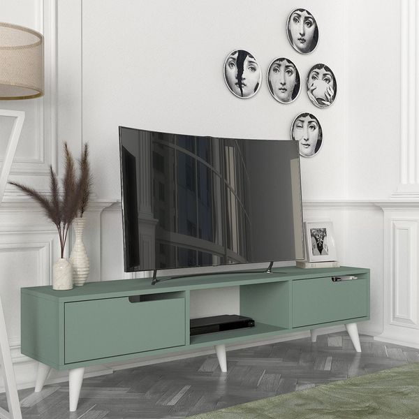 Fernsehschrank Kullila 160x35x40 cm Grün/Weiß [en. casa]