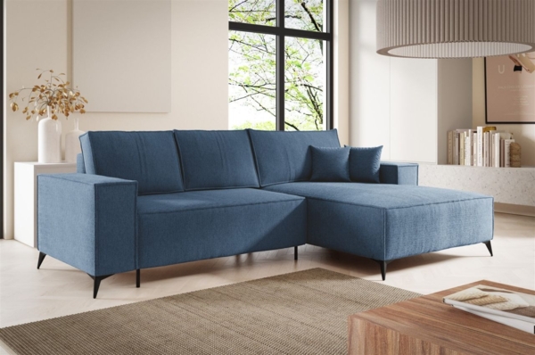 Ecksofa Schlafsofa FIORE Stoff ARAGON Dunkelblau Ottomane Rechts