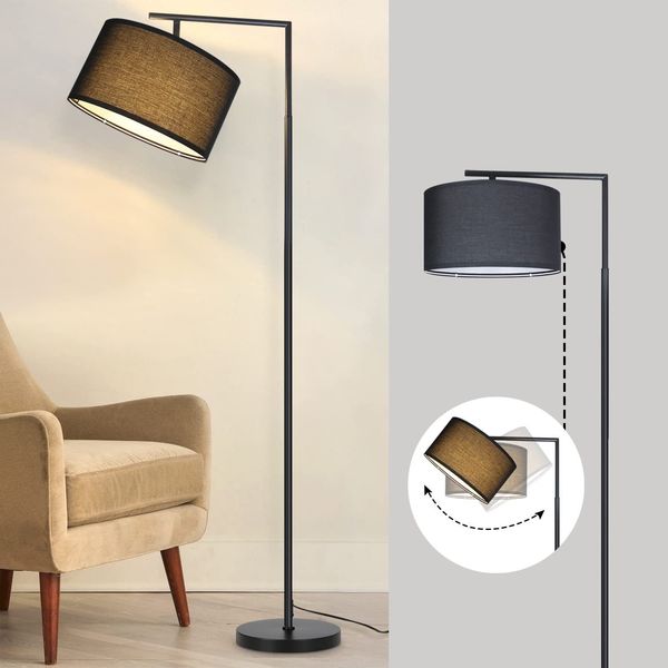 ZMH Stehlampe Wohnzimmer Schwarz Stehleuchte: Standleuchte Stoff Design Modern Deko Bogenlampe E27 Fassung Leselampe Max. 40W Wohnzimmerlampe mit Fußschalter Bettlampe 166cm Ohne Leuchtmittel